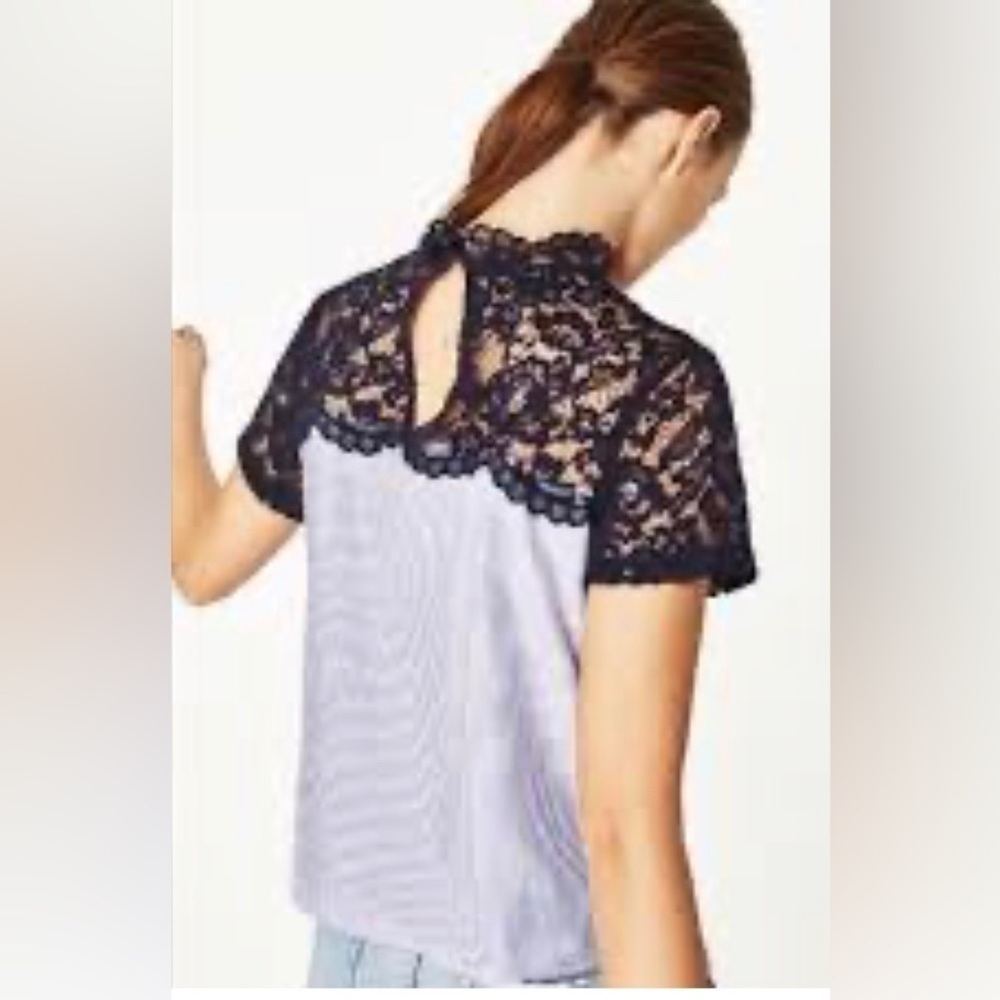 Boutique Brand Womens Plus Lace and Striped Blouse with bow 2X